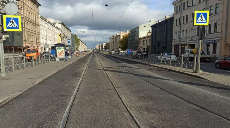 Отремонтирован участок трамвайного полотна на Лиговском проспекте